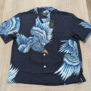 $235 Mens rag & bone "Avery Eagle" Button Up Arrow Shirt Navy Medium